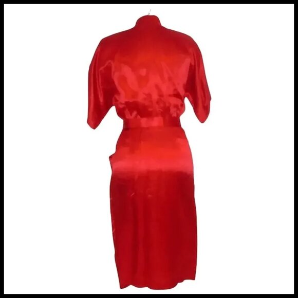 40s Style Red Satin Sheath Dress, Military Influence Retro Swing VFG &0s Vintage - Picture 4 of 14